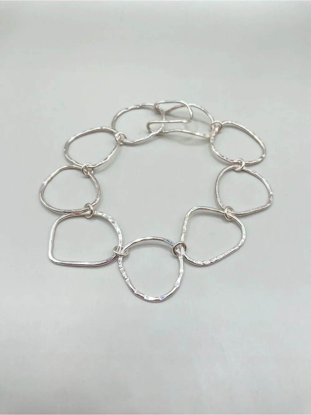 Silver Freeform Geometric Hammered Link Bracelet